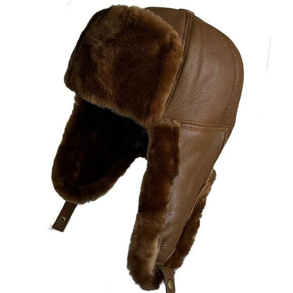 Real Shearling Sheepskin Leather Trapper Hat Aviator | Winter Hat | Ushanka - Picture 1 of 6